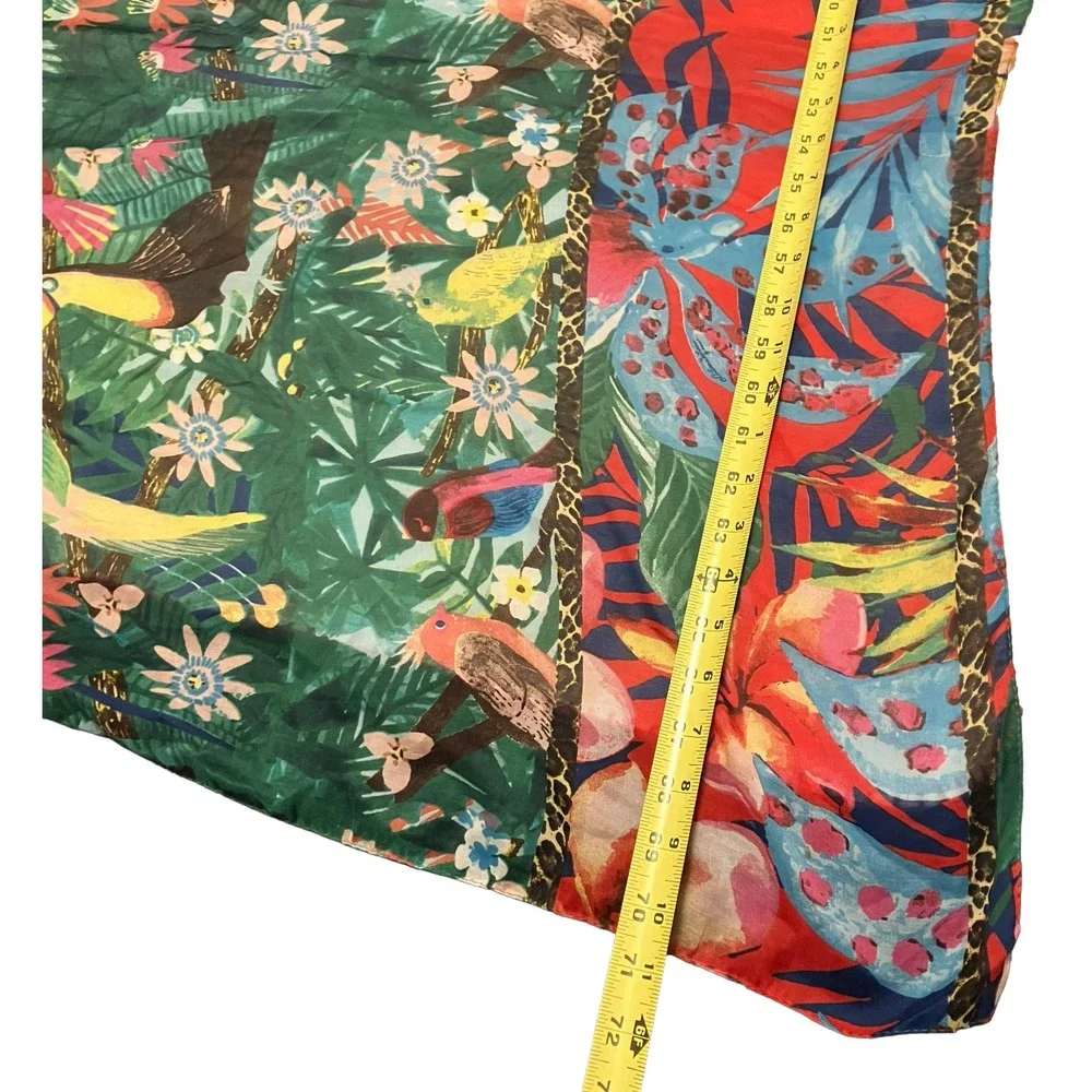 Antica Sartoria Giacomo Cinque Tropical Jungle Bird Scarf Shawl Wrap Green Red
